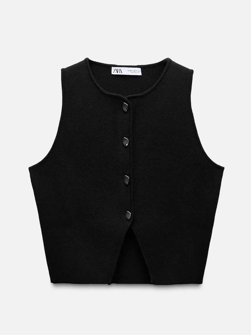 Zara Black Knit Button-Front Tank Top